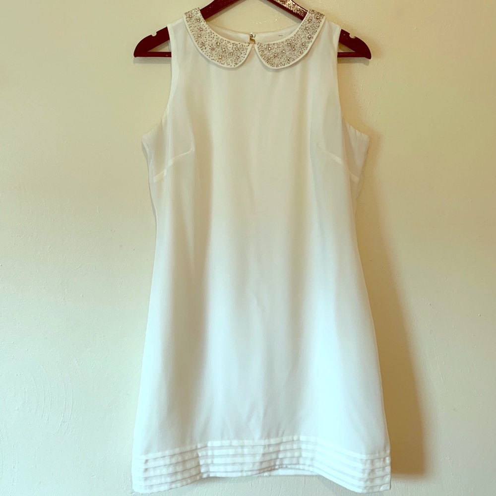 Gabby Skye White Beaded Collar Dress